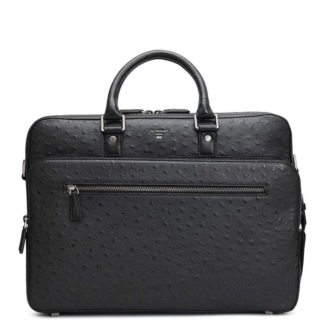 Ostrich Leather Laptop Bag - Black