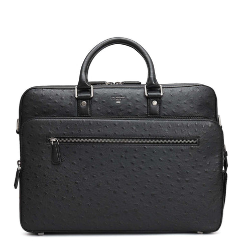 Ostrich Leather Laptop Bag - Black