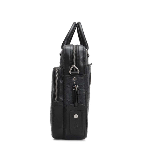Ostrich Leather Laptop Bag - Black