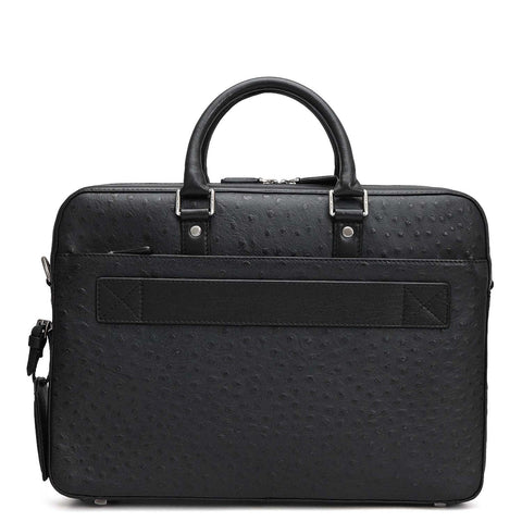 Ostrich Leather Laptop Bag - Black