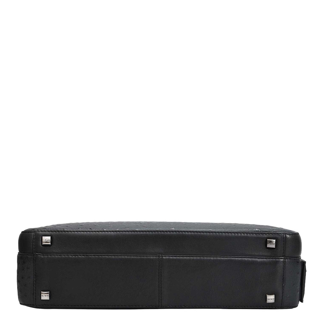 Ostrich Leather Laptop Bag - Black