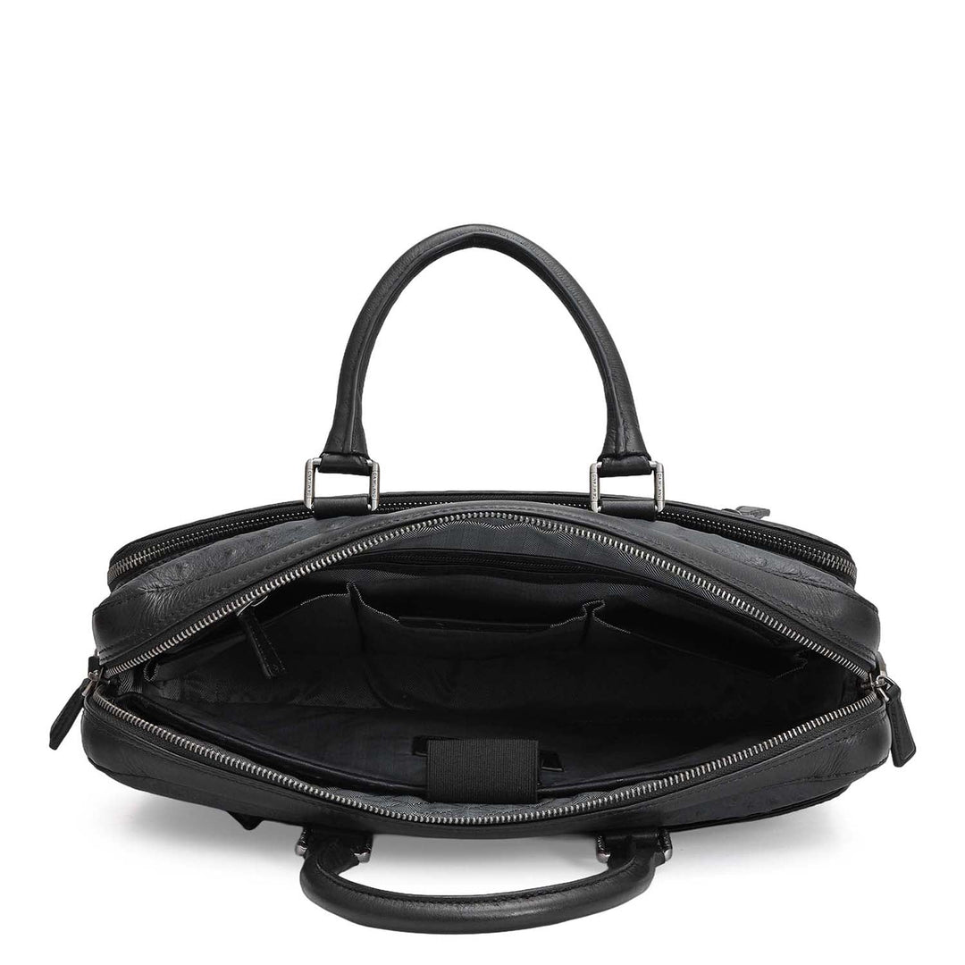 Ostrich Leather Laptop Bag - Black