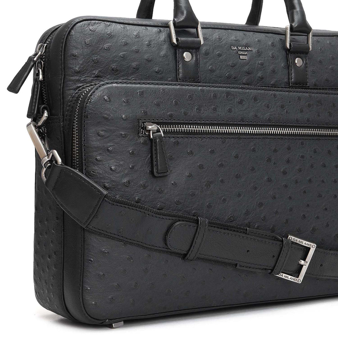 Ostrich Leather Laptop Bag - Black