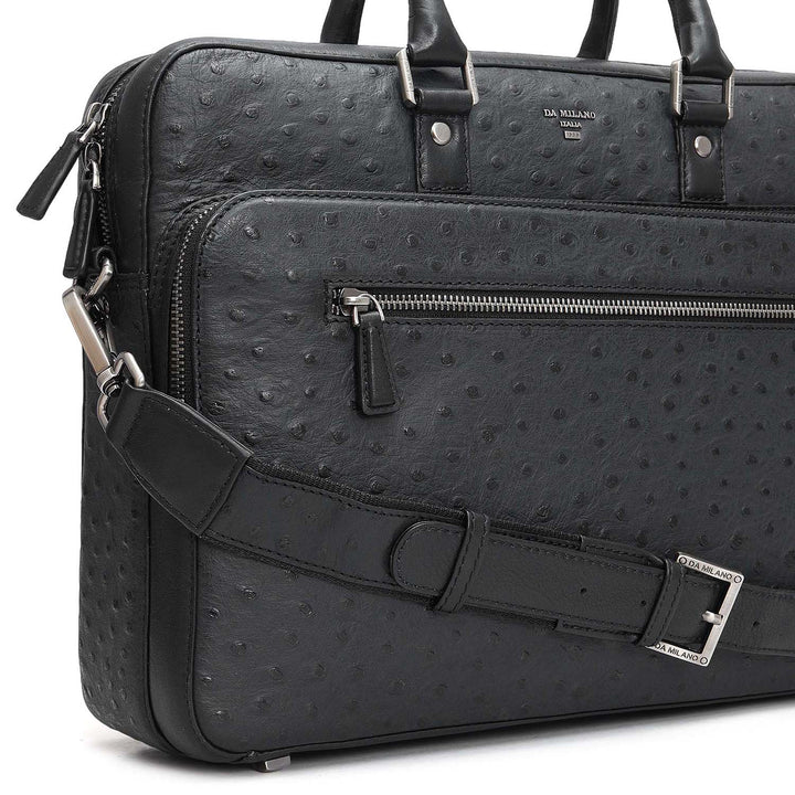 Ostrich Leather Laptop Bag - Black