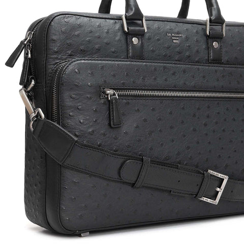 Ostrich Leather Laptop Bag - Black