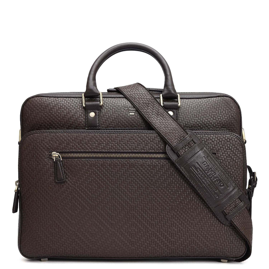 Mat Emboss Leather Laptop Bag - Brown