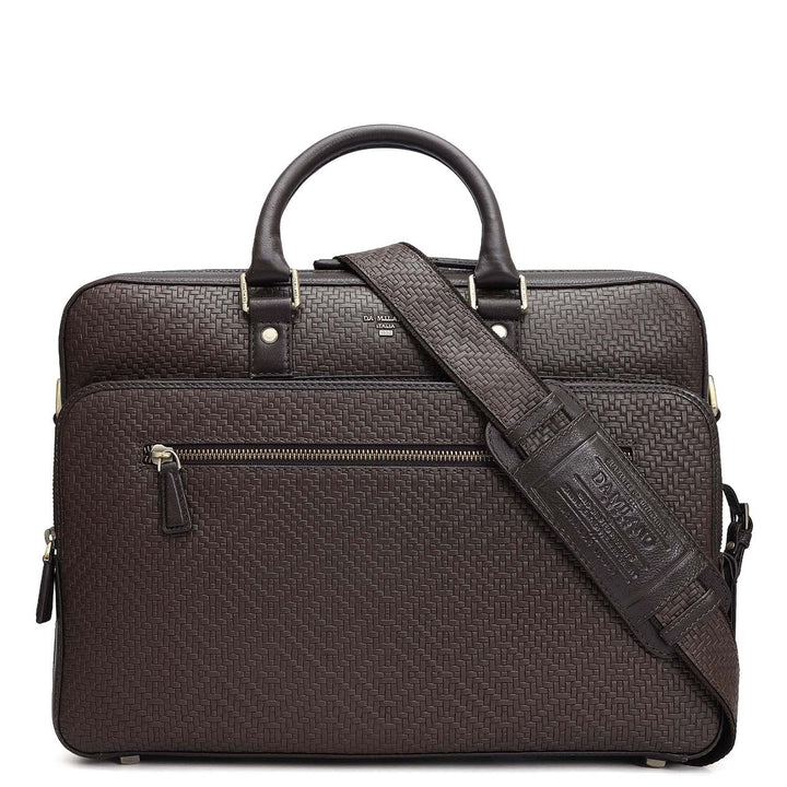 Mat Emboss Leather Laptop Bag - Brown