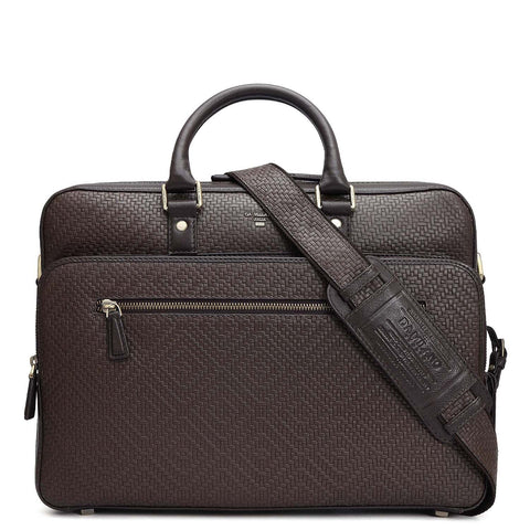 Mat Emboss Leather Laptop Bag - Brown