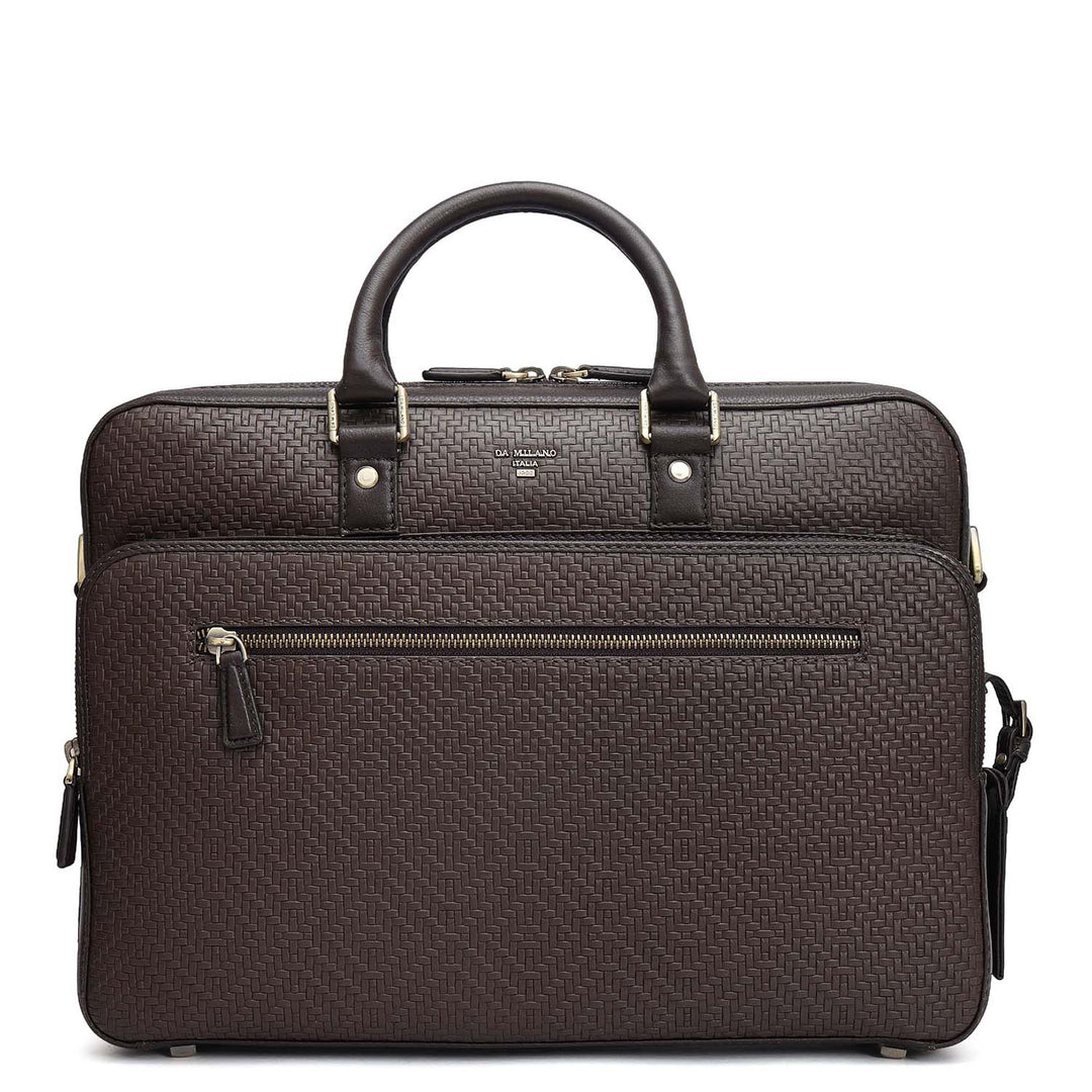 Mat Emboss Leather Laptop Bag - Brown