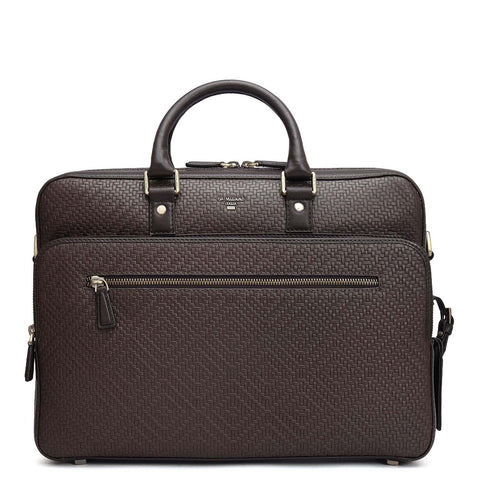 Mat Emboss Leather Laptop Bag - Brown