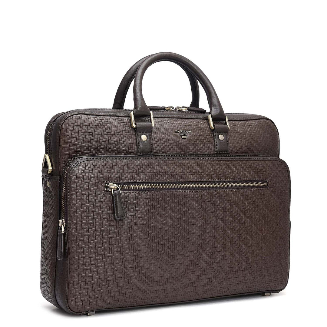 Mat Emboss Leather Laptop Bag - Brown