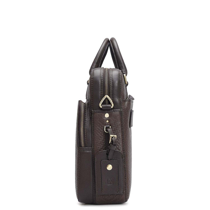 Mat Emboss Leather Laptop Bag - Brown