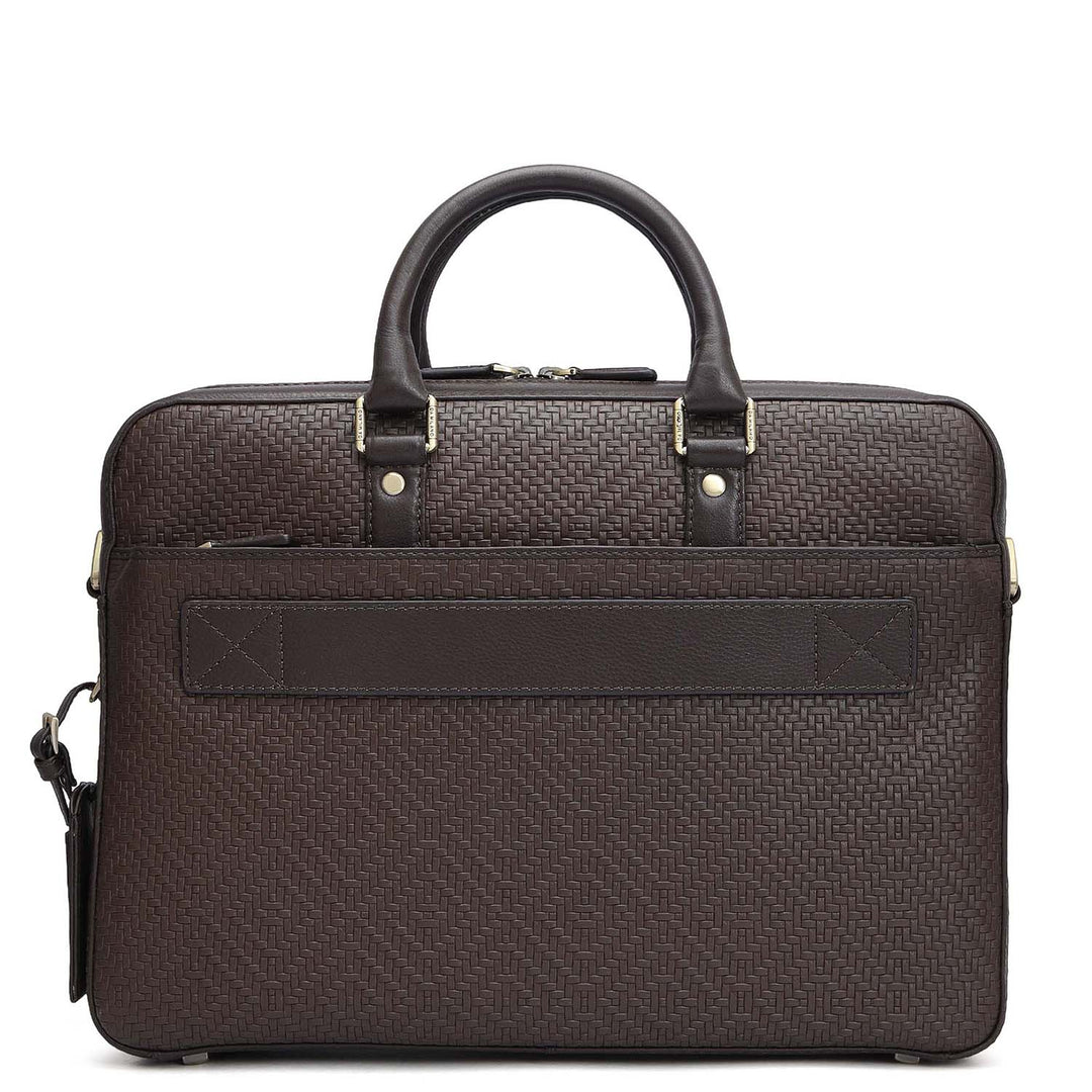 Mat Emboss Leather Laptop Bag - Brown