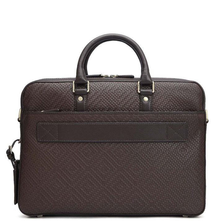 Mat Emboss Leather Laptop Bag - Brown