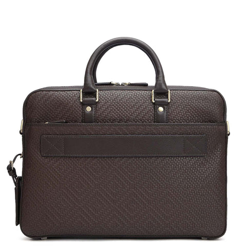 Mat Emboss Leather Laptop Bag - Brown