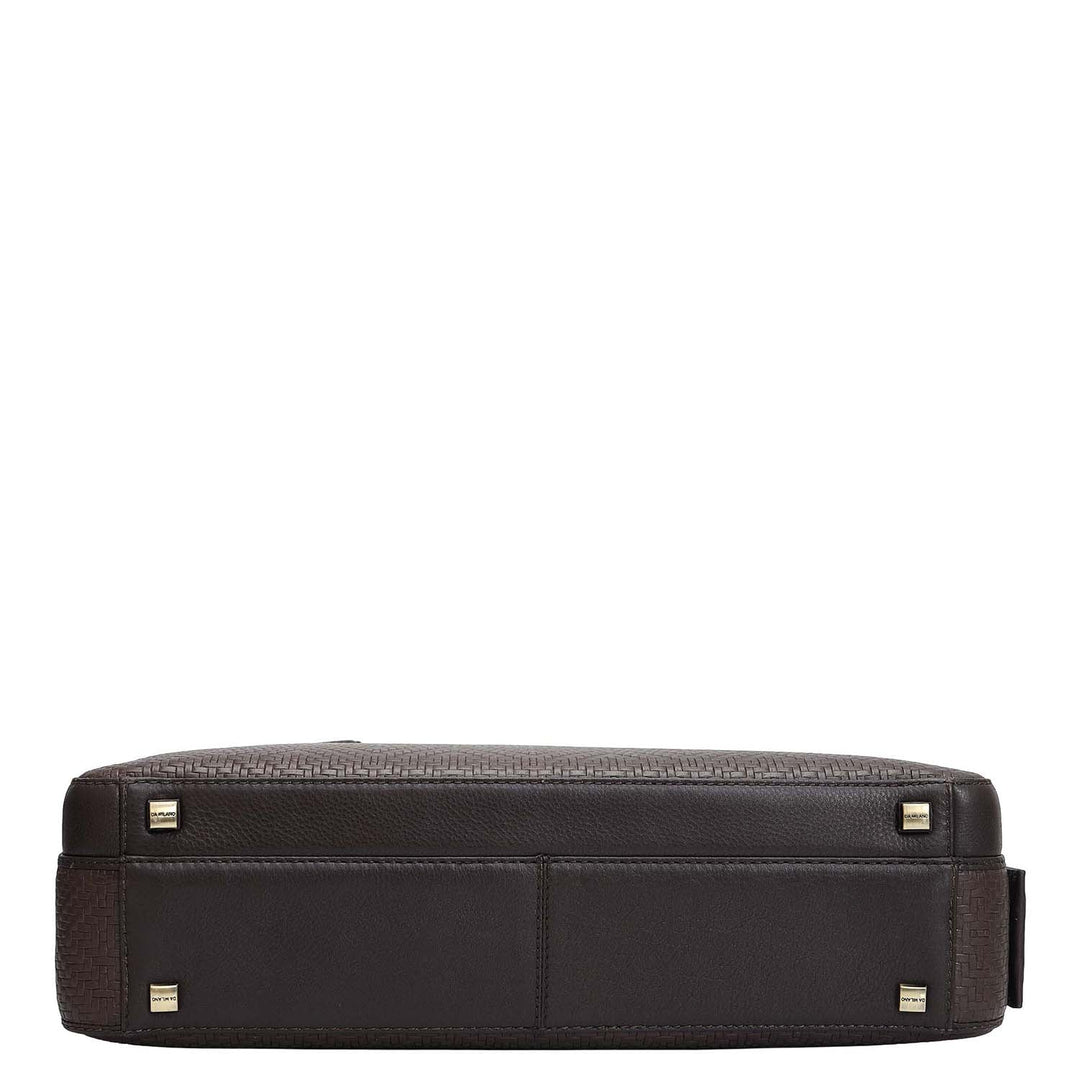 Mat Emboss Leather Laptop Bag - Brown