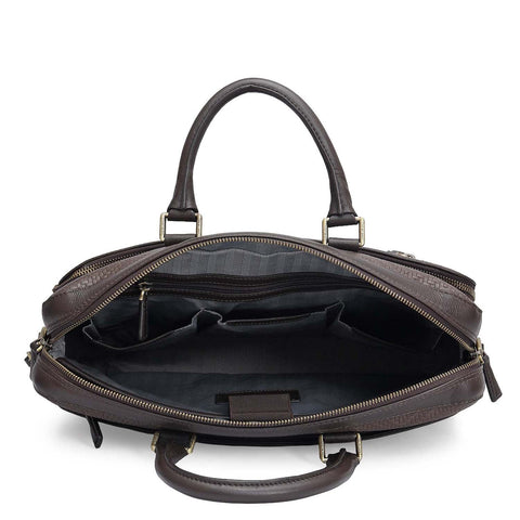 Mat Emboss Leather Laptop Bag - Brown