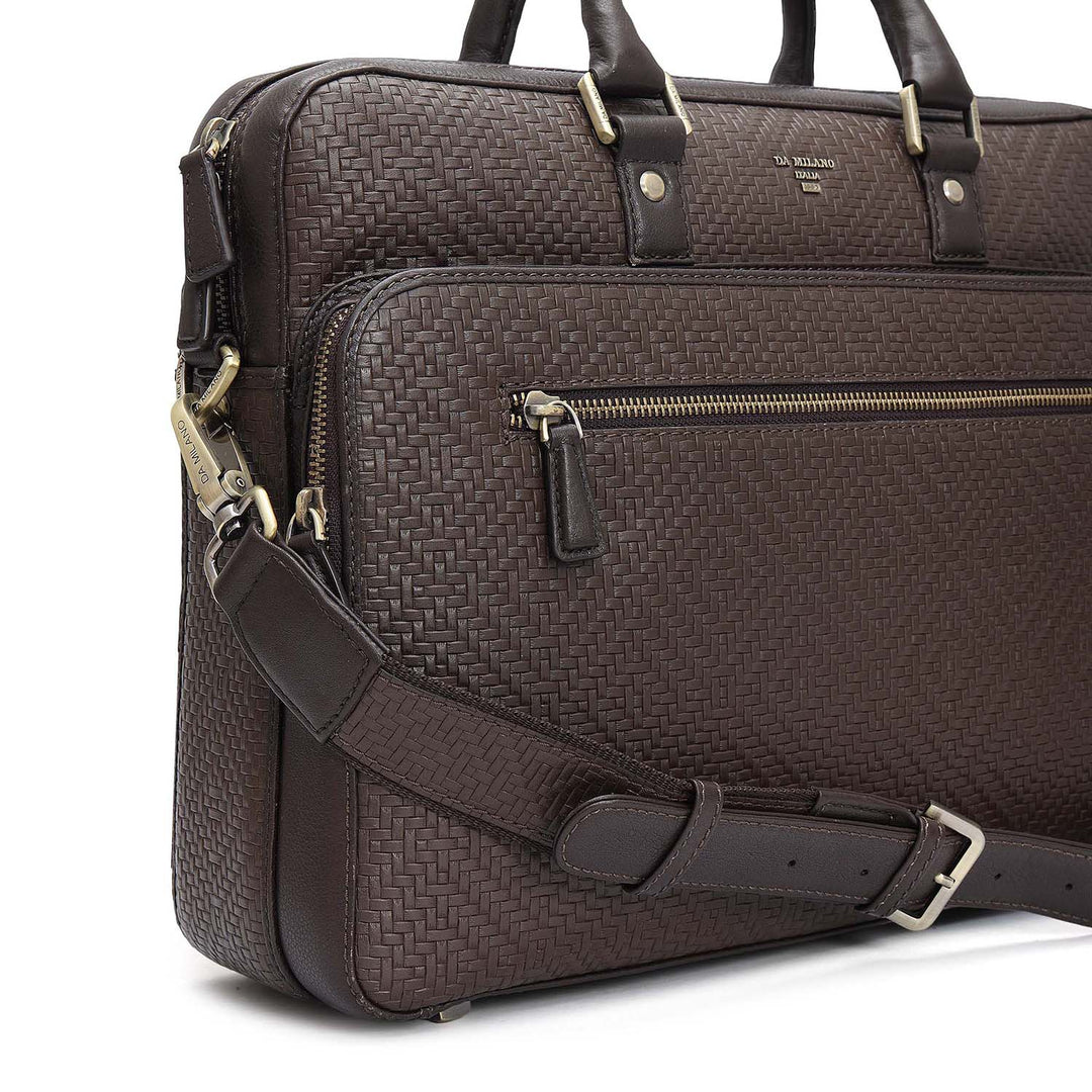Mat Emboss Leather Laptop Bag - Brown