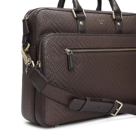 Mat Emboss Leather Laptop Bag - Brown