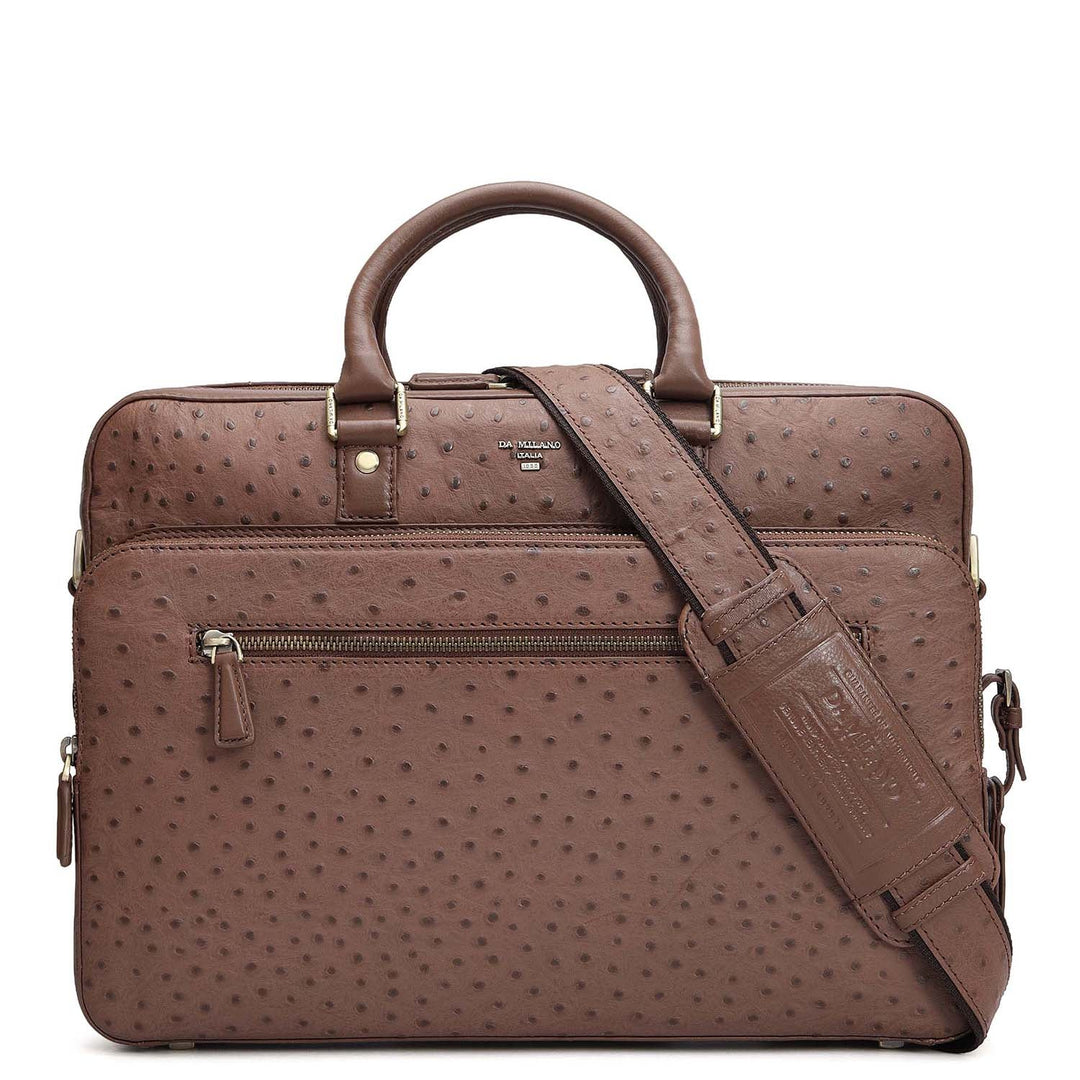 Ostrich Leather Laptop Bag - Mocha