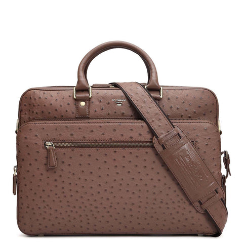 Ostrich Leather Laptop Bag - Mocha