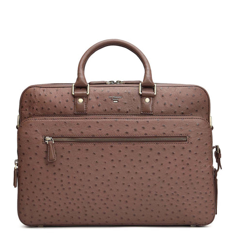 Ostrich Leather Laptop Bag - Mocha
