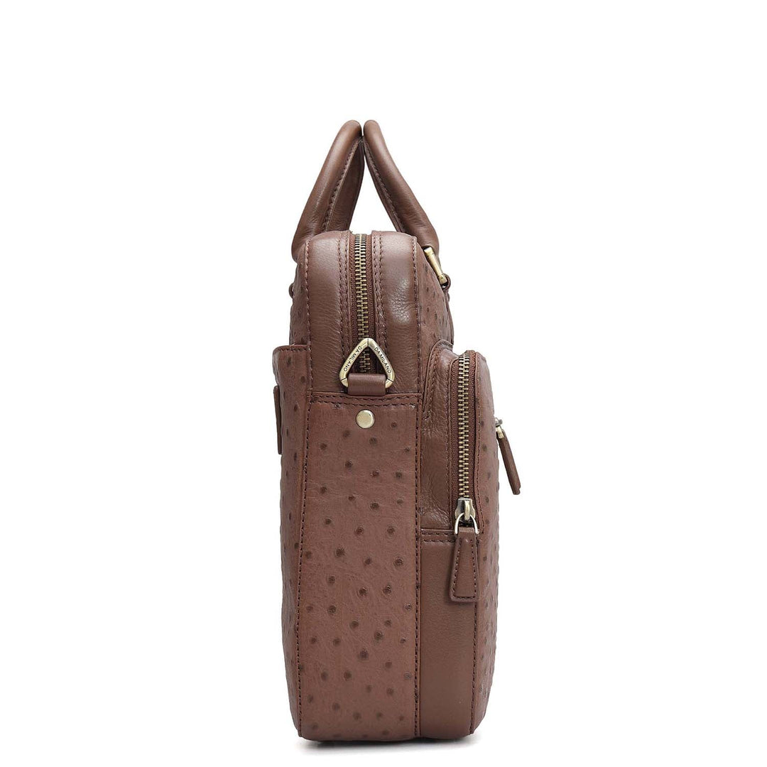 Ostrich Leather Laptop Bag - Mocha