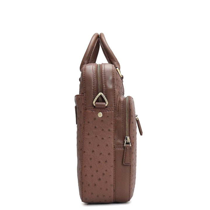 Ostrich Leather Laptop Bag - Mocha