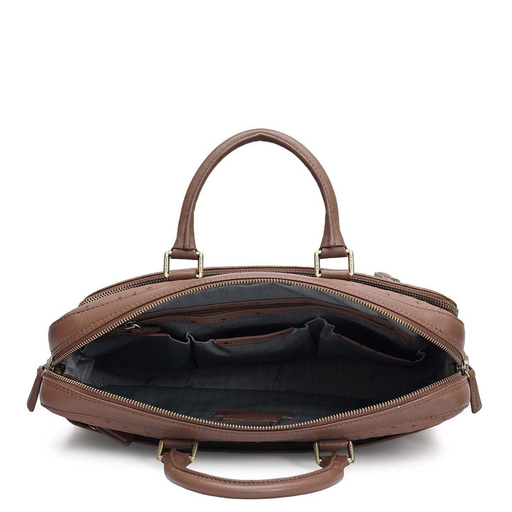 Ostrich Leather Laptop Bag - Mocha