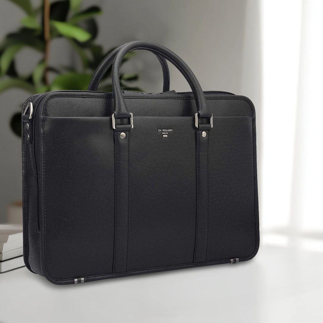 Franzy Leather Laptop Bag - Black