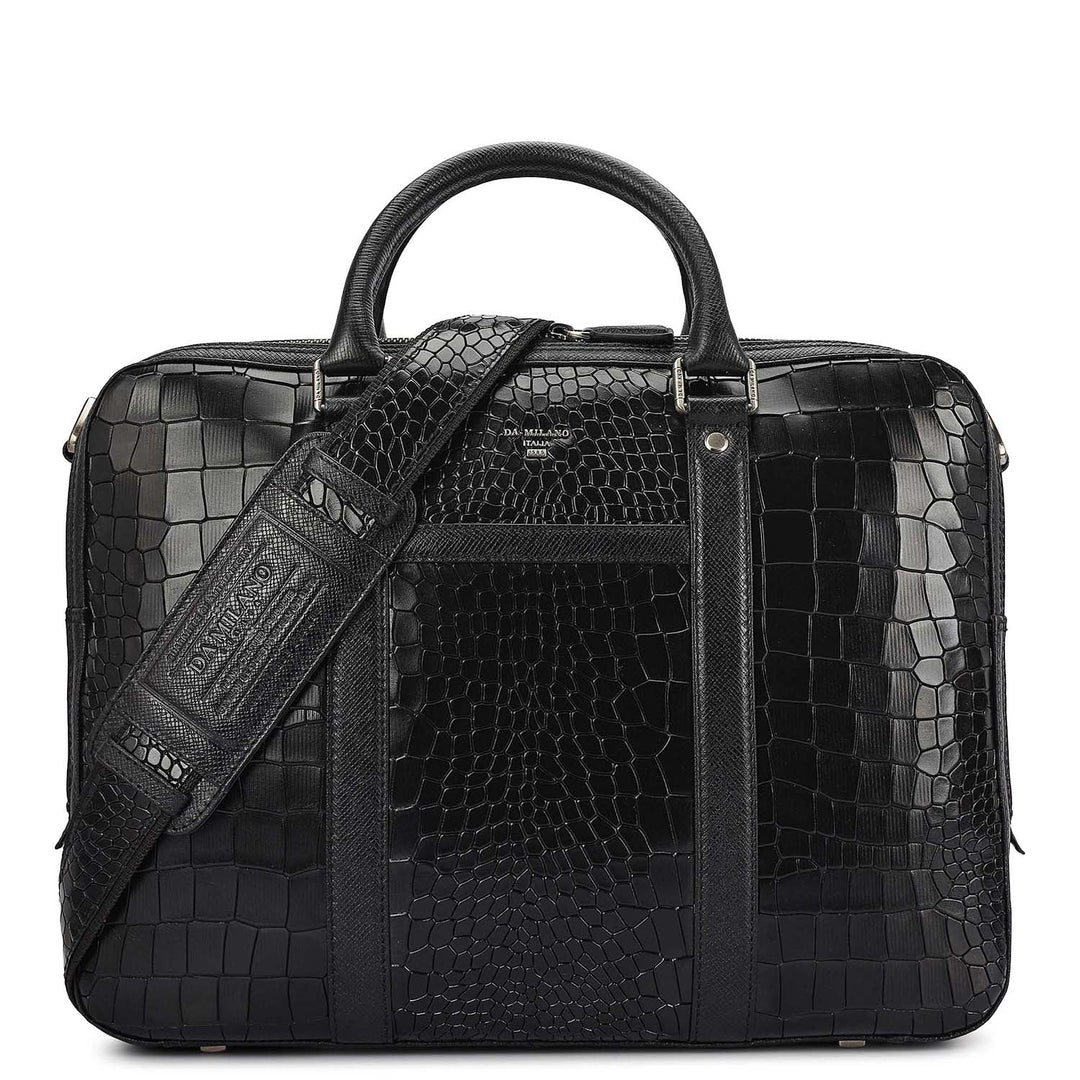 Croco Leather Laptop Bag - Black