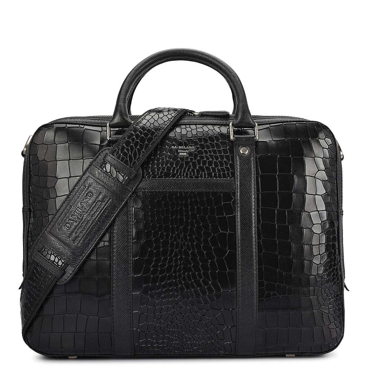 Croco Leather Laptop Bag - Black