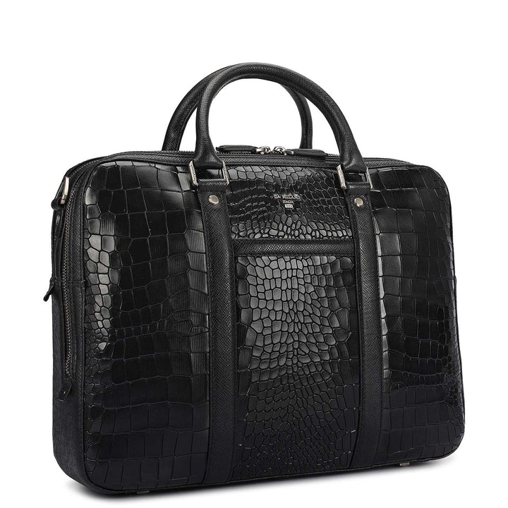 Croco Leather Laptop Bag - Black