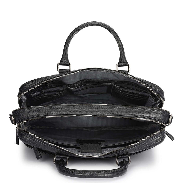 Croco Leather Laptop Bag - Black