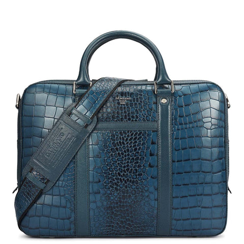 Croco Leather Laptop Bag - Octane