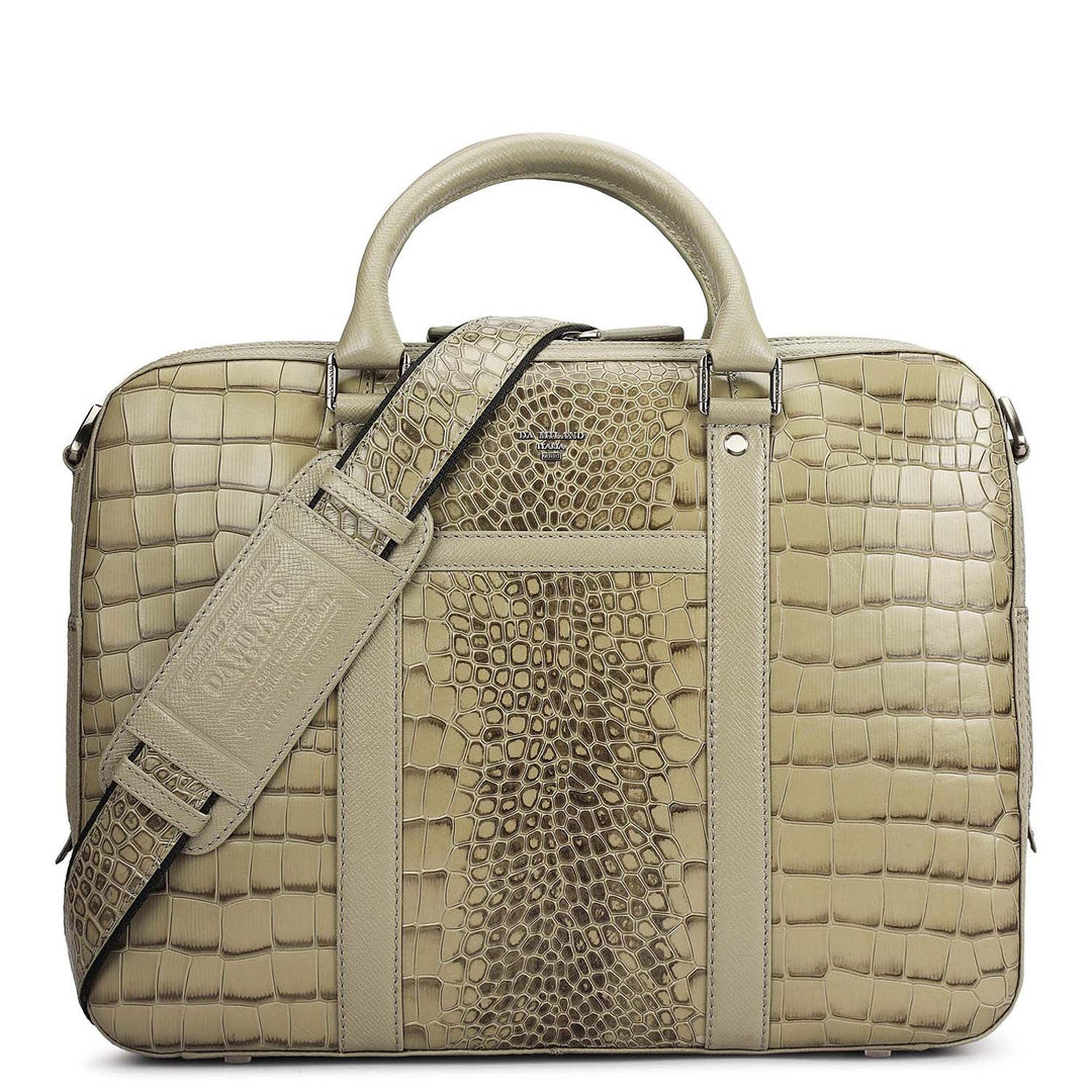 Croco Leather Laptop Bag - Stone Grey