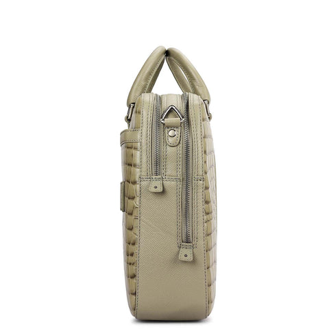 Croco Leather Laptop Bag - Stone Grey
