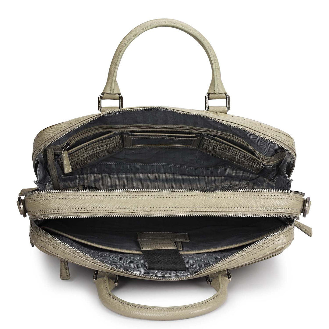 Croco Leather Laptop Bag - Stone Grey