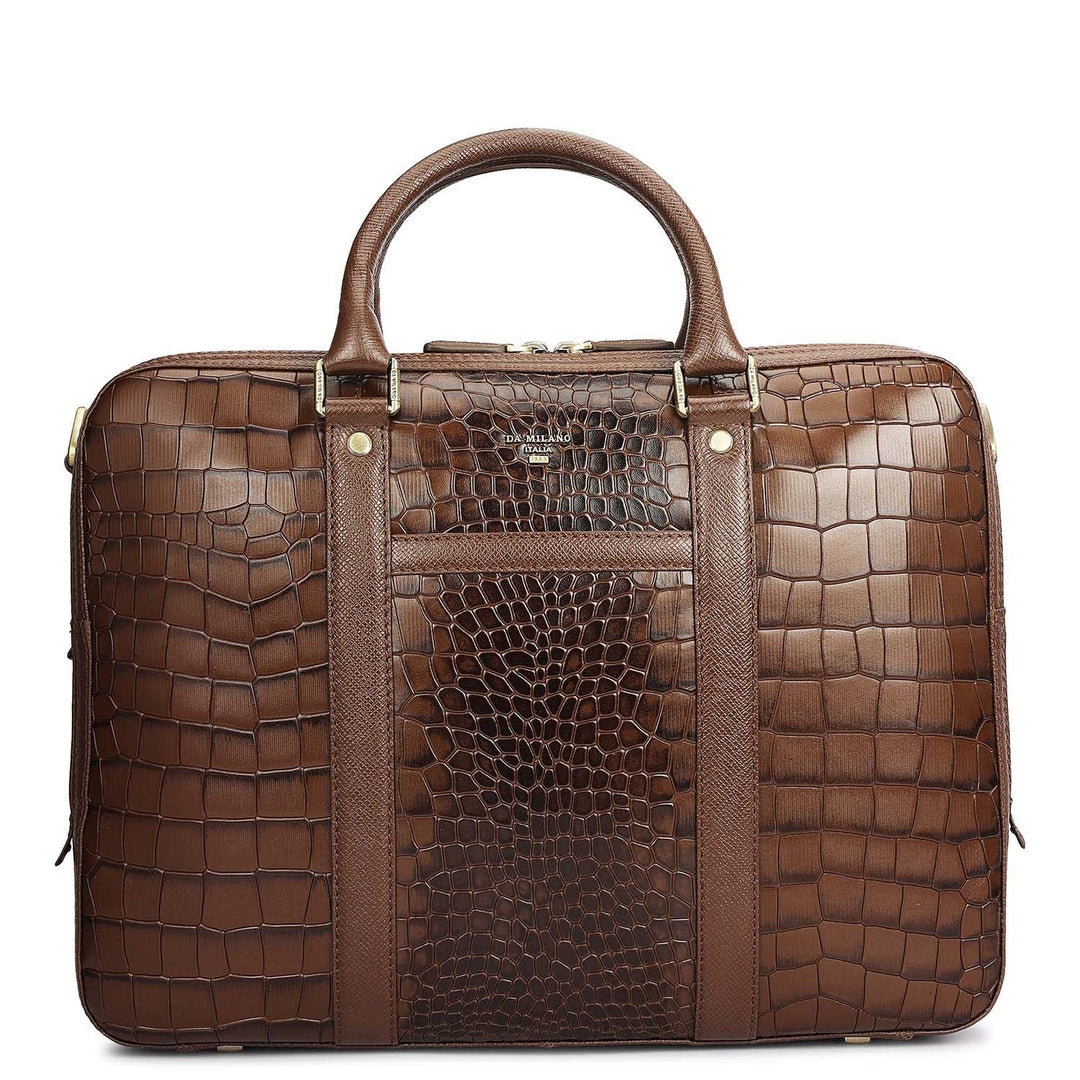 Croco Leather Laptop Bag - Walnut