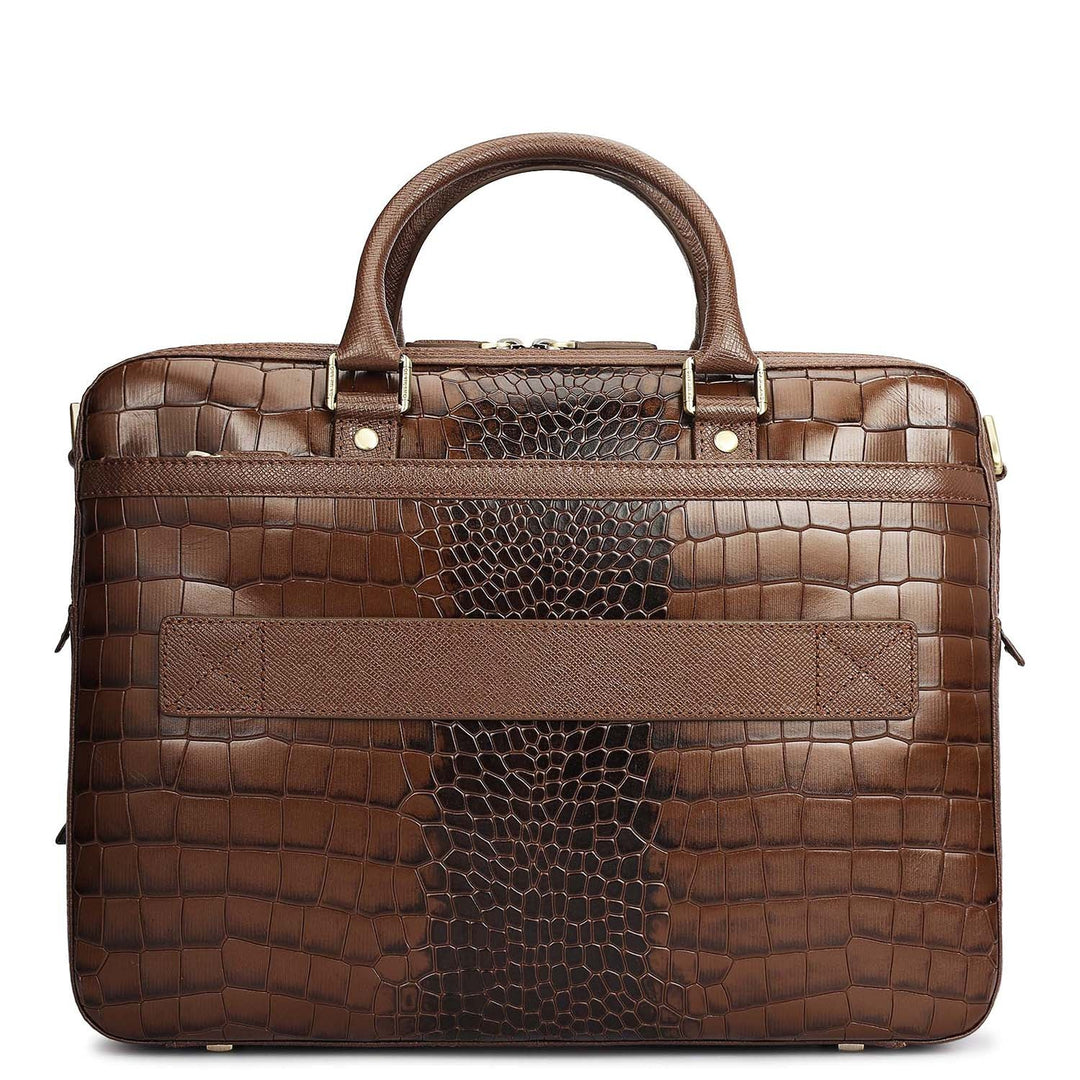 Croco Leather Laptop Bag - Walnut