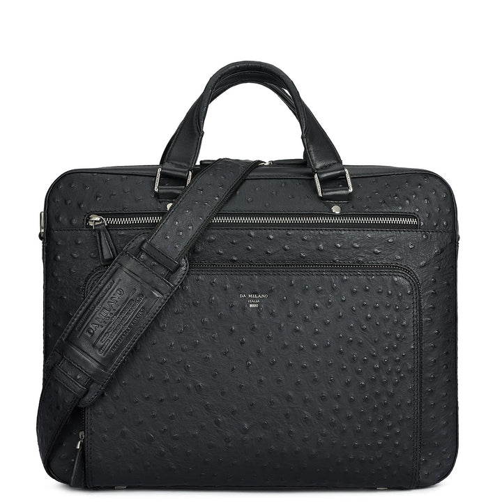 Ostrich Leather Laptop Bag - Black