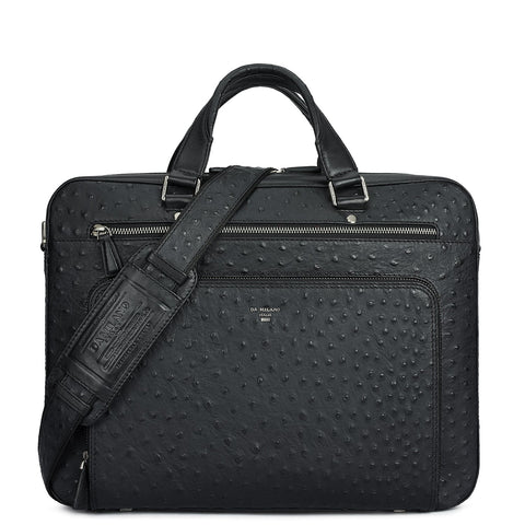 Ostrich Leather Laptop Bag - Black