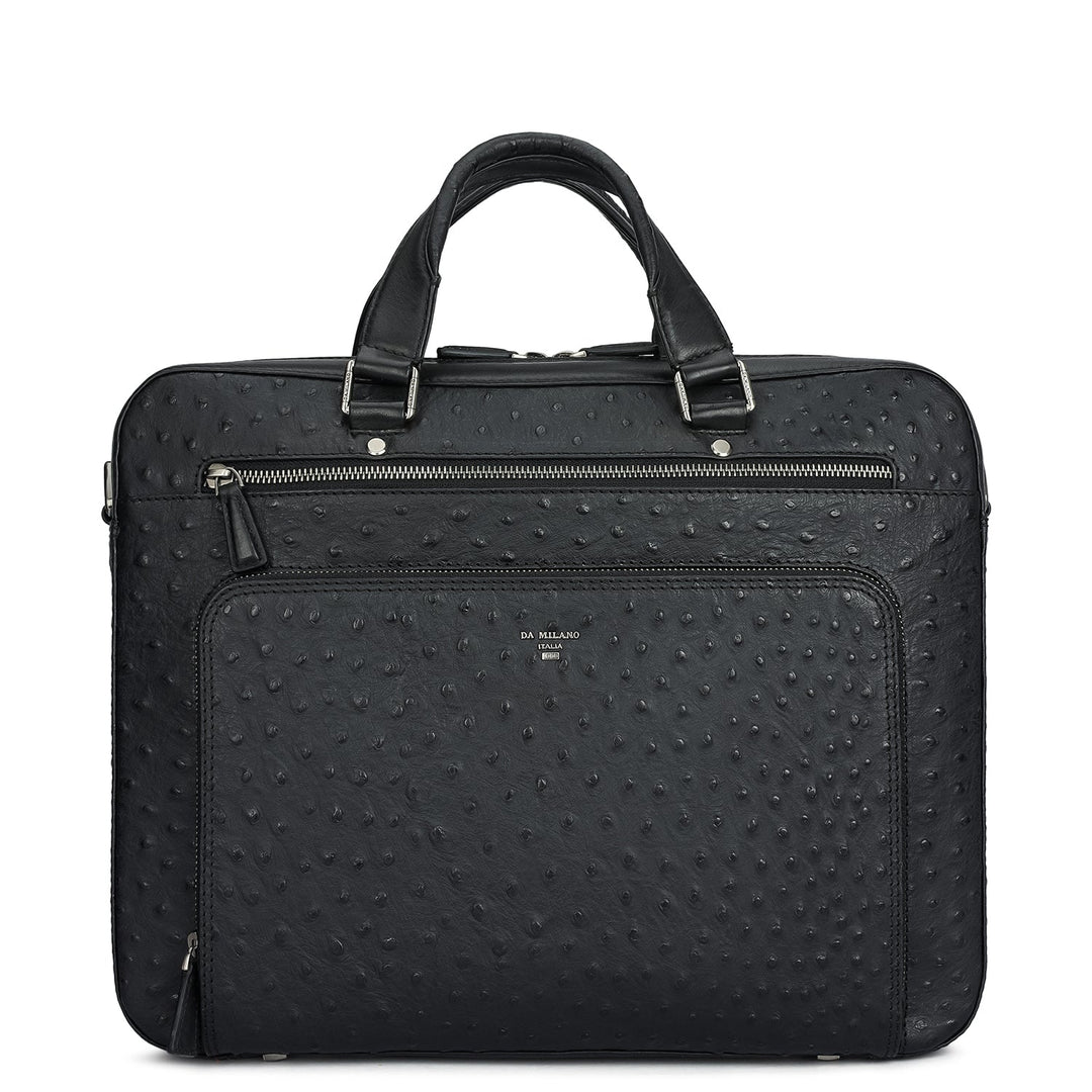 Ostrich Leather Laptop Bag - Black