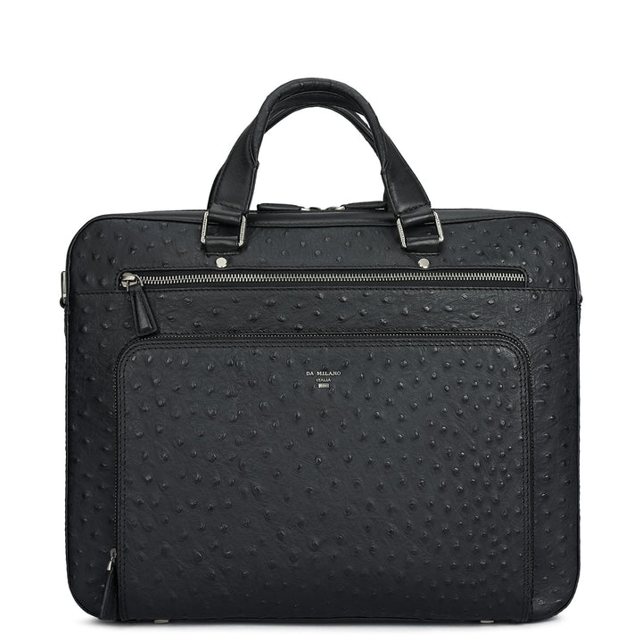 Ostrich Leather Laptop Bag - Black