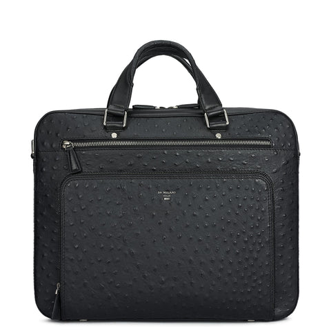 Ostrich Leather Laptop Bag - Black