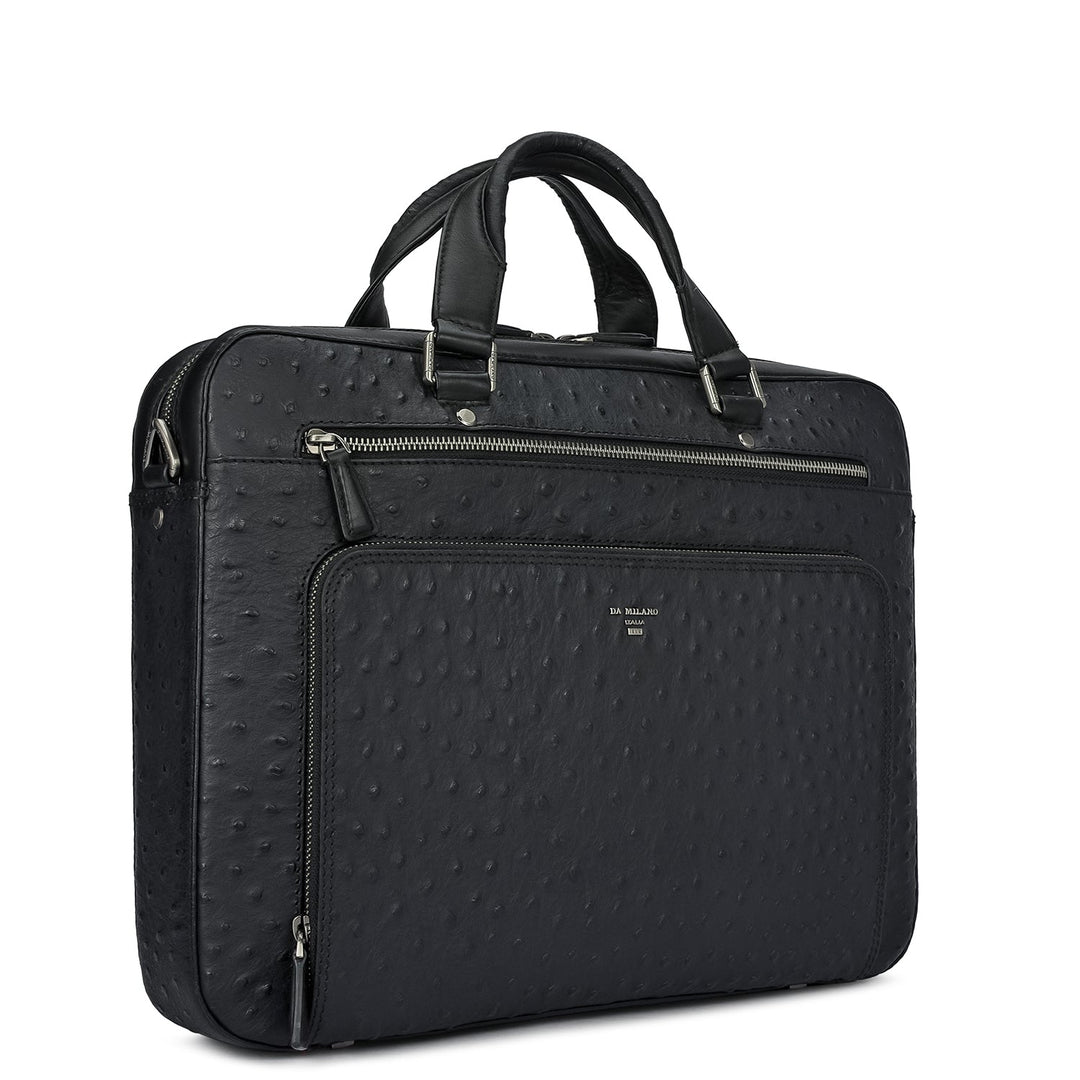 Ostrich Leather Laptop Bag - Black