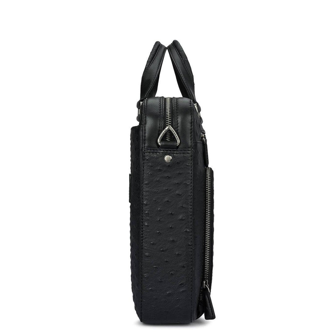 Ostrich Leather Laptop Bag - Black