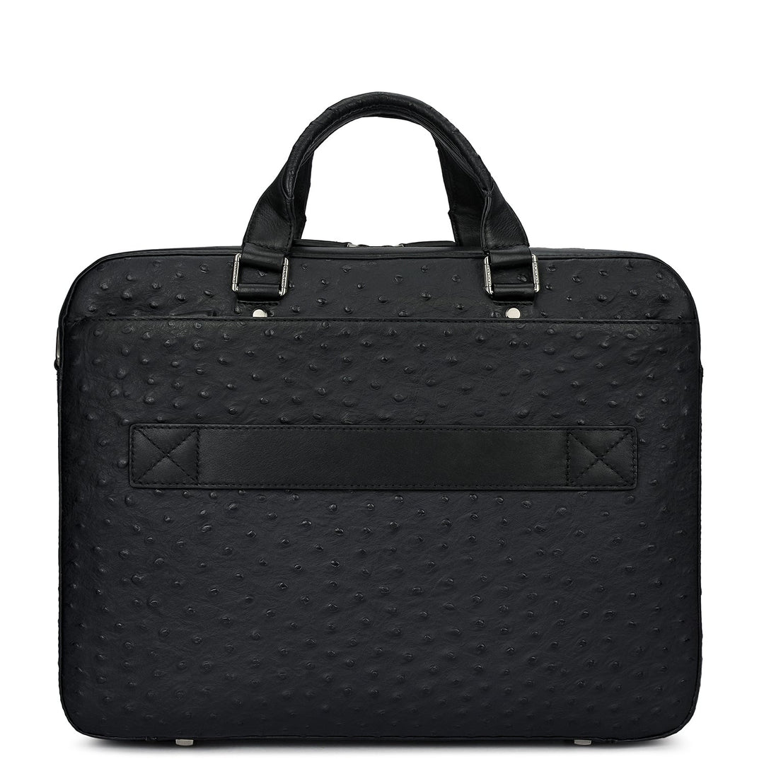 Ostrich Leather Laptop Bag - Black