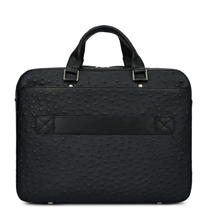 Ostrich Leather Laptop Bag - Black