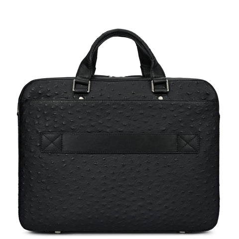 Ostrich Leather Laptop Bag - Black